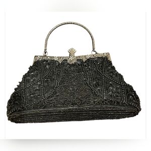 Beaded Black & Silver Evening Bag Clutch